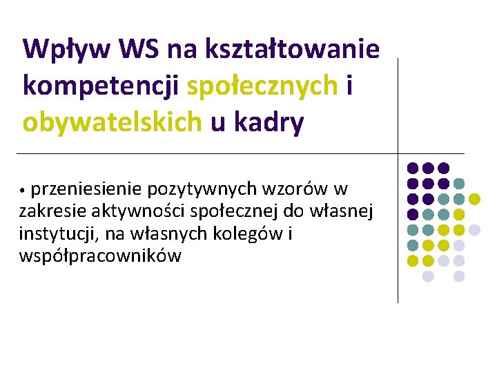 Wpływ WS na kształtowanie kompetencji społecznych i obywatelskich u kadry przeniesienie pozytywnych wzorów w