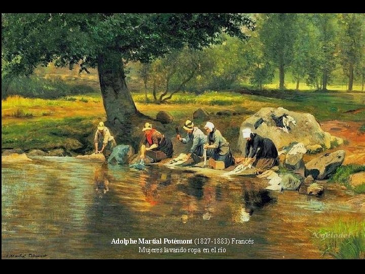 Adolphe Martial Potémont (1827 -1883) Francés Mujeres lavando ropa en el río 