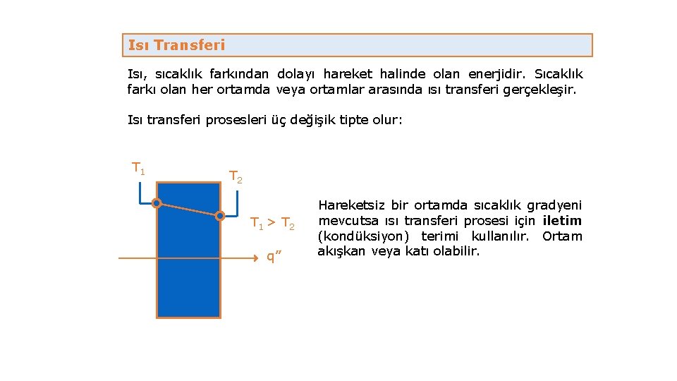 Isı Transferi Isı, sıcaklık farkından dolayı hareket halinde olan enerjidir. Sıcaklık farkı olan her