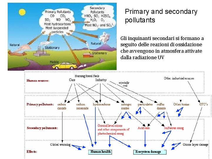 Primary and secondary pollutants Gli inquinanti secondari si formano a seguito delle reazioni di