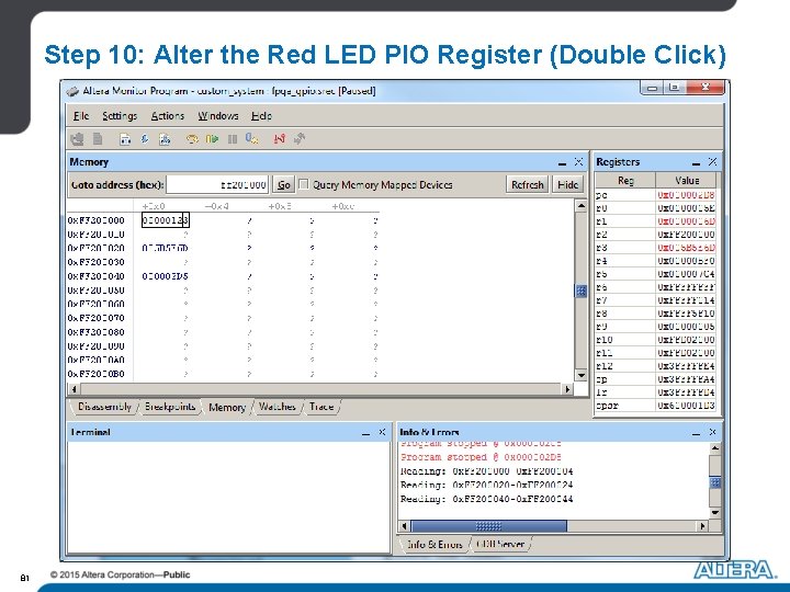 Step 10: Alter the Red LED PIO Register (Double Click) 81 Step 10: Alter the Red LED PIO Register (Double Click) 81