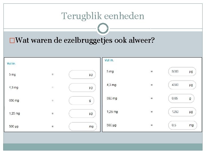 Terugblik eenheden �Wat waren de ezelbruggetjes ook alweer? 