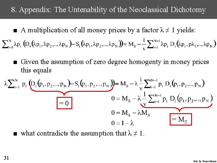 8. Appendix: The Untenability of the Neoclassical Dichotomy ■ A multiplication of all money