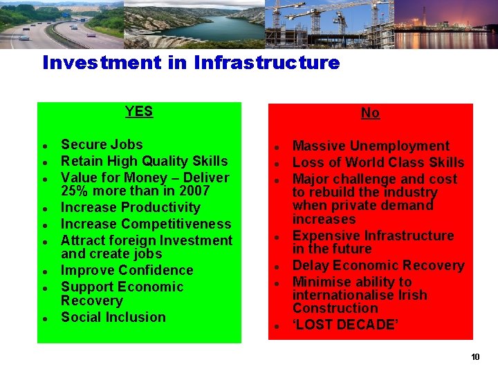 Investment in Infrastructure YES l l l l l Secure Jobs Retain High Quality