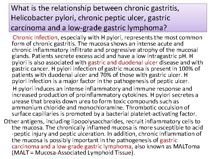 What is the relationship between chronic gastritis, Helicobacter pylori, chronic peptic ulcer, gastric carcinoma