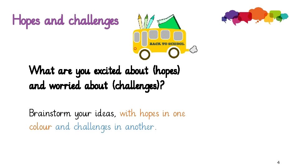 Hopes and challenges What are you excited about (hopes) and worried about (challenges)? Brainstorm