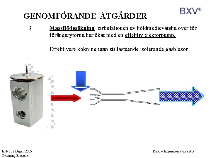 GENOMFÖRANDE ÅTGÄRDER 3. Massflödesökning cirkulationen av köldmedievätska över förångarytorna har ökat med en effektiv