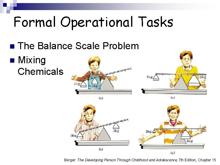 Formal Operational Tasks The Balance Scale Problem n Mixing Chemicals n Berger: The Developing