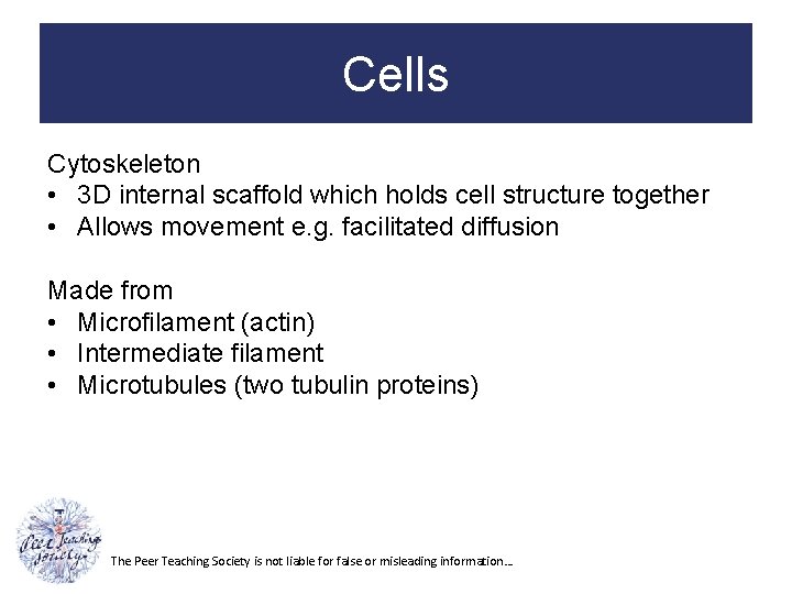 Cells Cytoskeleton • 3 D internal scaffold which holds cell structure together • Allows
