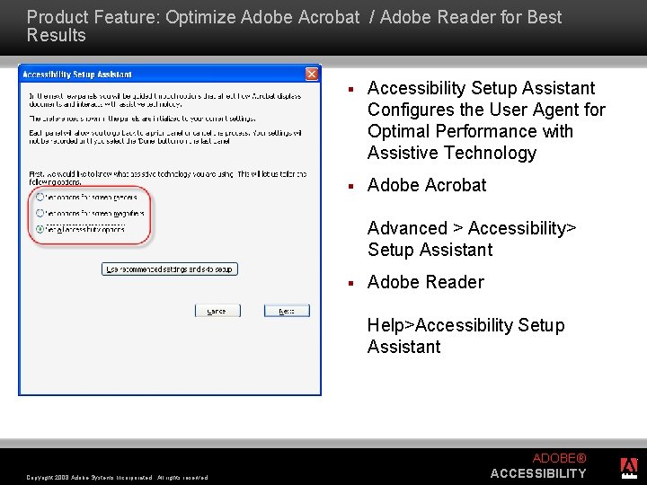 Product Feature: Optimize Adobe Acrobat / Adobe Reader for Best Results § Accessibility Setup