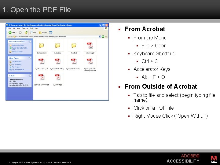 1. Open the PDF File § From Acrobat § From the Menu § §