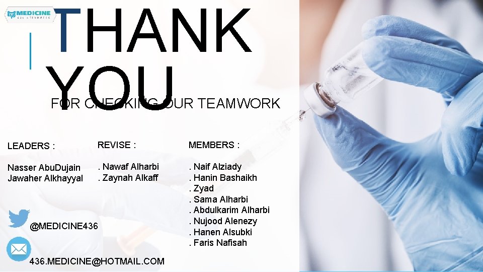 THANK YOU FOR CHECKING OUR TEAMWORK LEADERS : REVISE : MEMBERS : Nasser Abu.