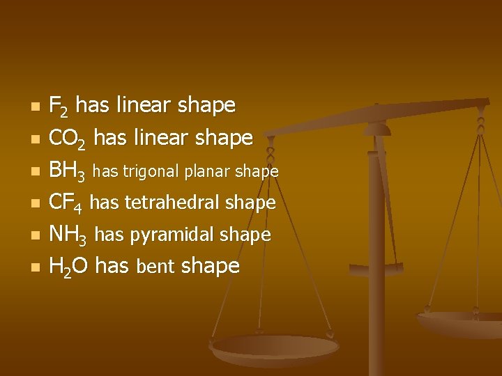 n n n F 2 has linear shape CO 2 has linear shape BH n n n F 2 has linear shape CO 2 has linear shape BH