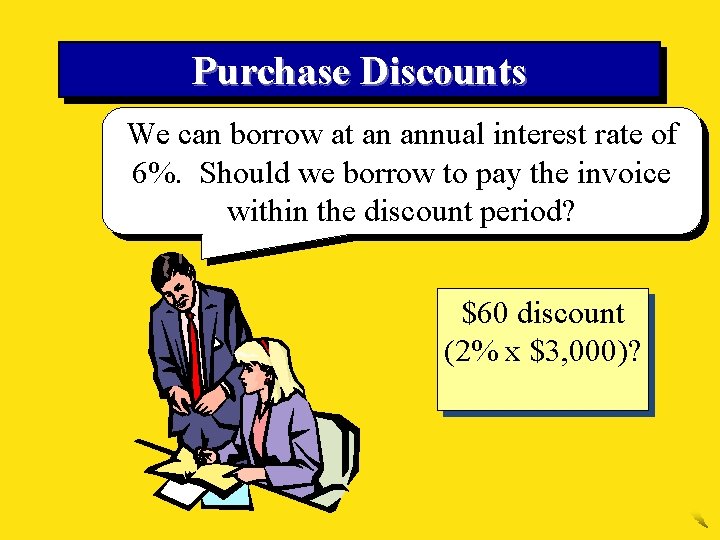 Purchase Discounts We can borrow at an annual interest rate of 6%. Should we
