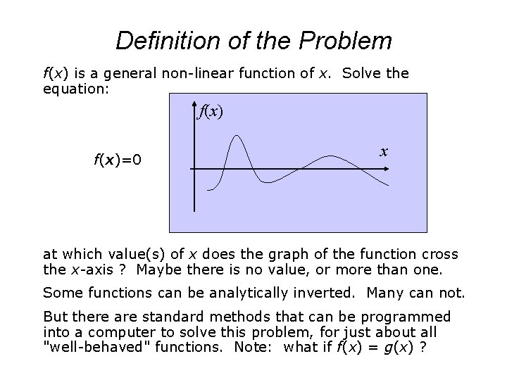 Definition of the Problem f(x) is a general non-linear function of x. Solve the