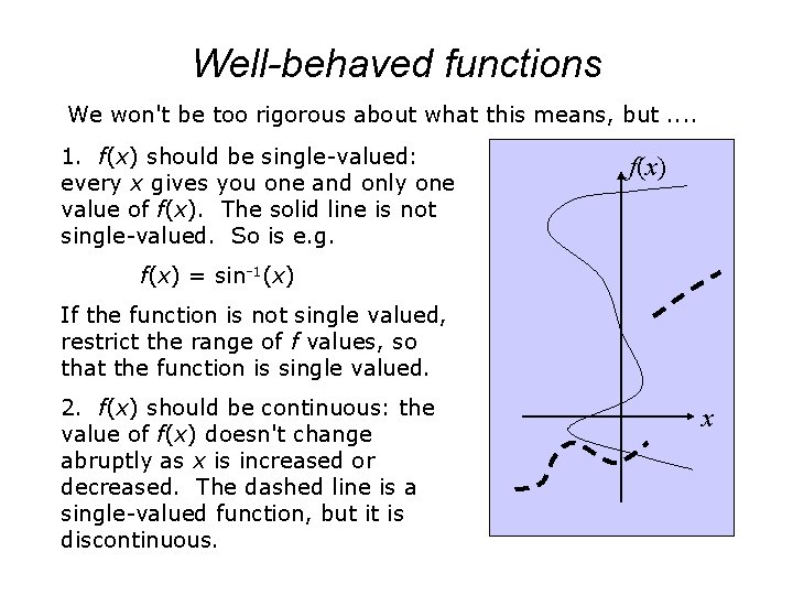 Well-behaved functions We won't be too rigorous about what this means, but. . 1.