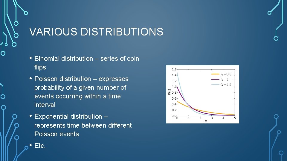 VARIOUS DISTRIBUTIONS • Binomial distribution – series of coin flips • Poisson distribution –