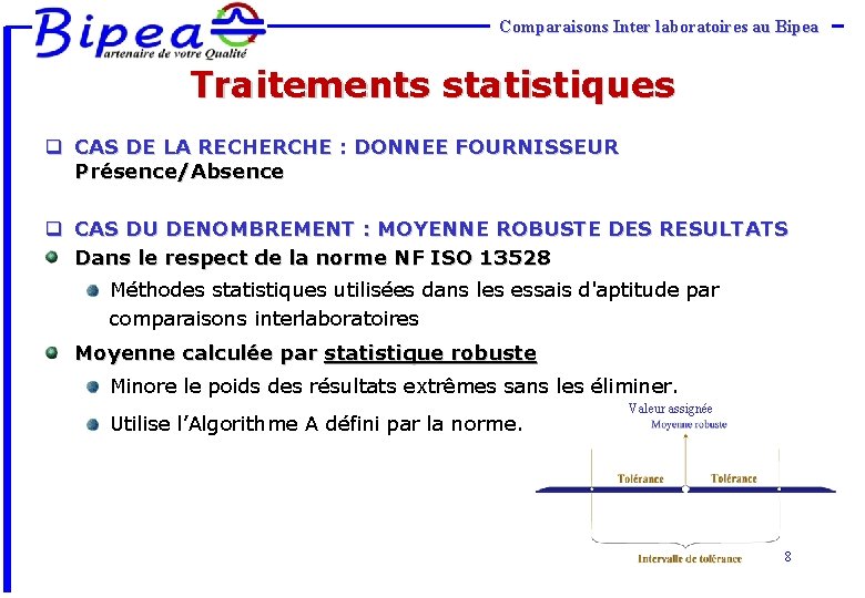 Comparaisons Inter laboratoires au Bipea Traitements statistiques q CAS DE LA RECHERCHE : DONNEE