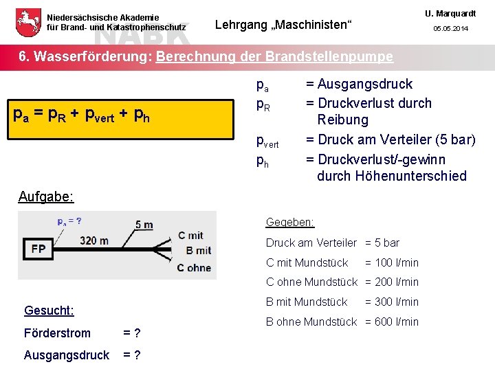 NABK Niedersächsische Akademie für Brand- und Katastrophenschutz U. Marquardt Lehrgang „Maschinisten“ 05. 2014 6.