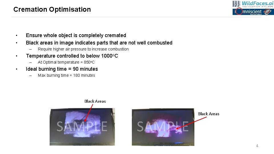 Cremation Optimisation • • Ensure whole object is completely cremated Black areas in image