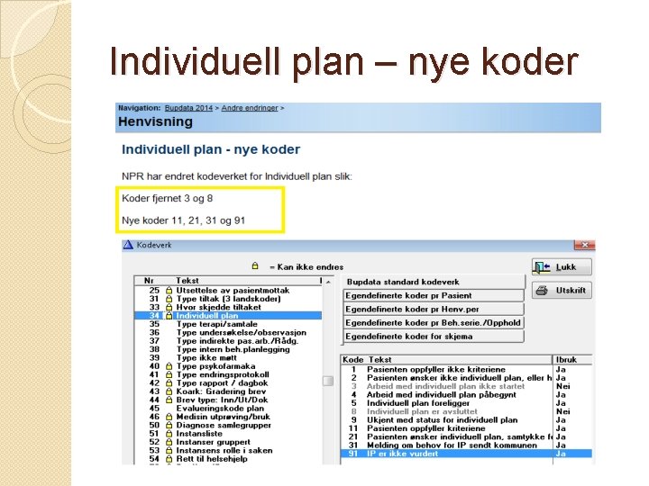 Individuell plan – nye koder 