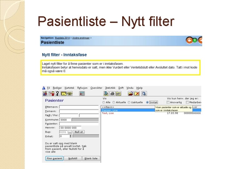 Pasientliste – Nytt filter 