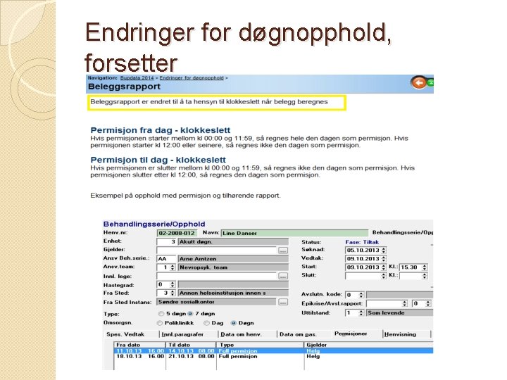 Endringer for døgnopphold, forsetter 