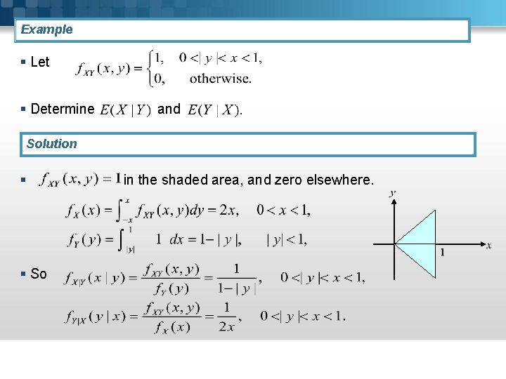 Example § Let § Determine and Solution § § So in the shaded area,