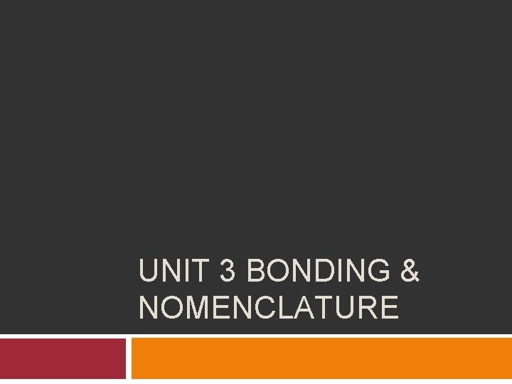 UNIT 3 BONDING & NOMENCLATURE 