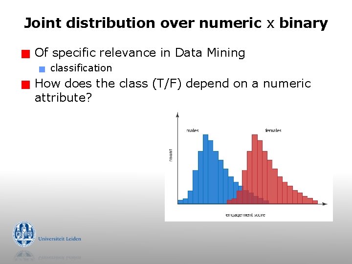 Joint distribution over numeric x binary g Of specific relevance in Data Mining g