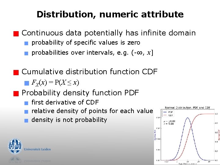 Distribution, numeric attribute g g g Continuous data potentially has infinite domain g probability
