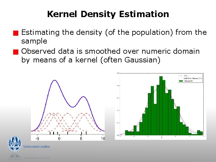 Kernel Density Estimation g g Estimating the density (of the population) from the sample