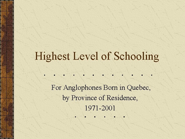 Highest Level of Schooling For Anglophones Born in Quebec, by Province of Residence, 1971