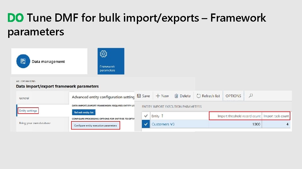 DO Tune DMF for bulk import/exports – Framework parameters 