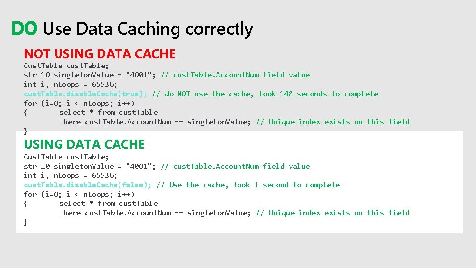 DO Use Data Caching correctly NOT USING DATA CACHE Cust. Table cust. Table; str