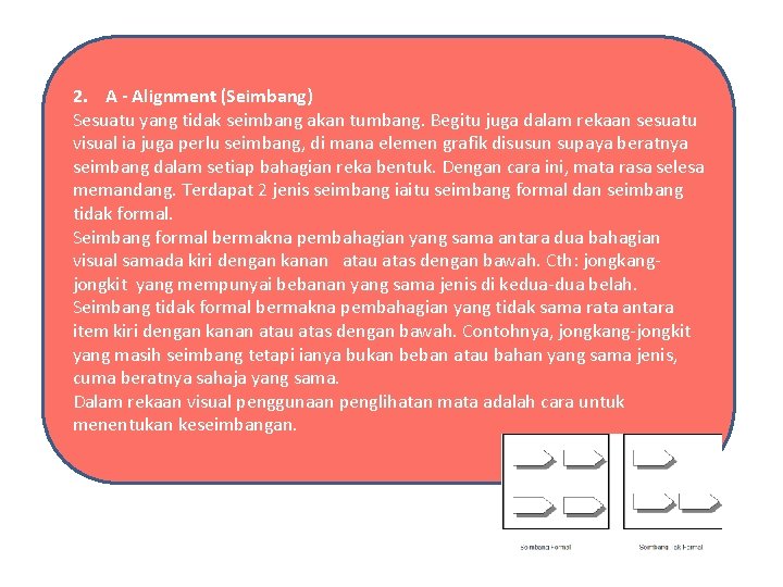 2. A - Alignment (Seimbang) Sesuatu yang tidak seimbang akan tumbang. Begitu juga dalam