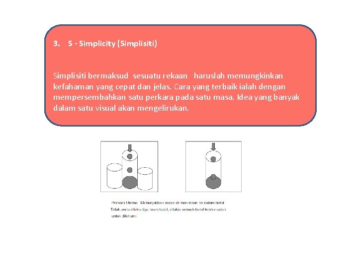3. S - Simplicity (Simplisiti) Simplisiti bermaksud sesuatu rekaan haruslah memungkinkan kefahaman yang cepat