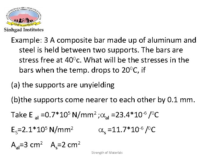 Example: 3 A composite bar made up of aluminum and steel is held between