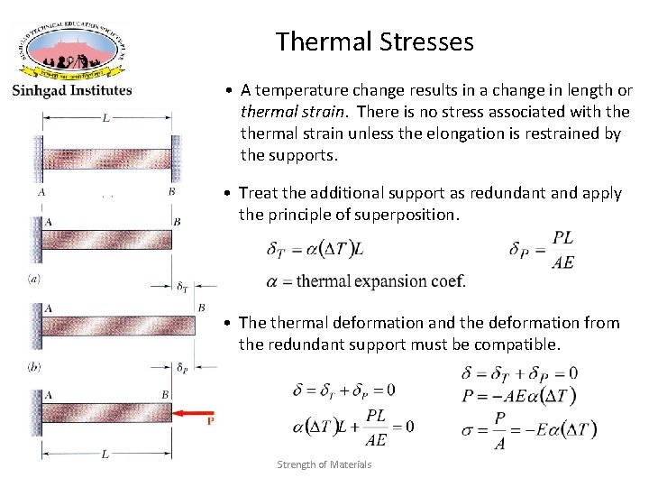 Thermal Stresses • A temperature change results in a change in length or thermal
