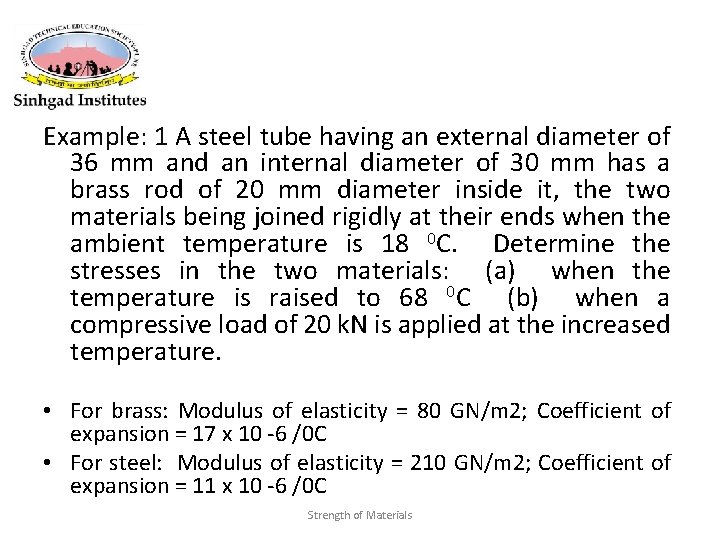 Example: 1 A steel tube having an external diameter of 36 mm and an