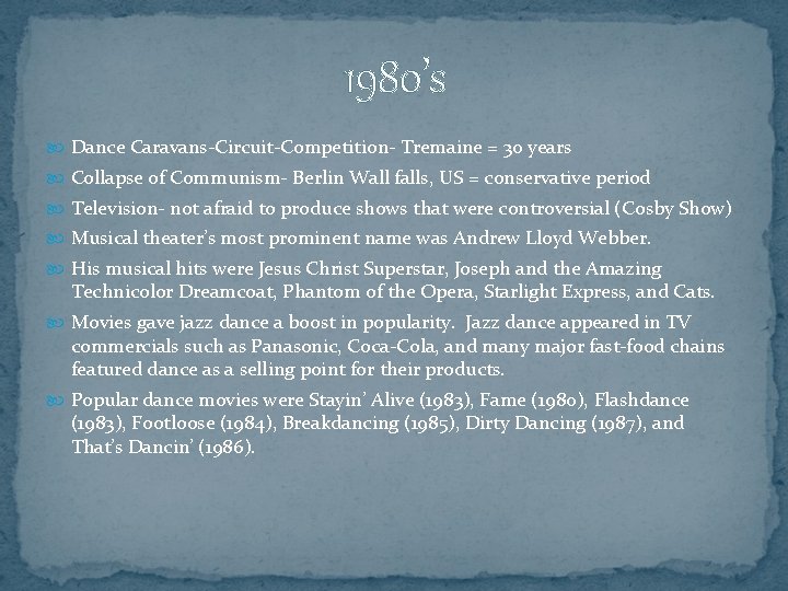 1980’s Dance Caravans-Circuit-Competition- Tremaine = 30 years Collapse of Communism- Berlin Wall falls, US