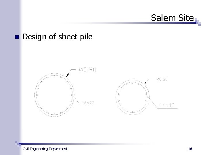 Salem Site n Design of sheet pile Civil Engineering Department 16 