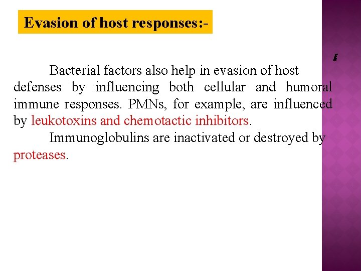 Evasion of host responses: E Bacterial factors also help in evasion of host defenses