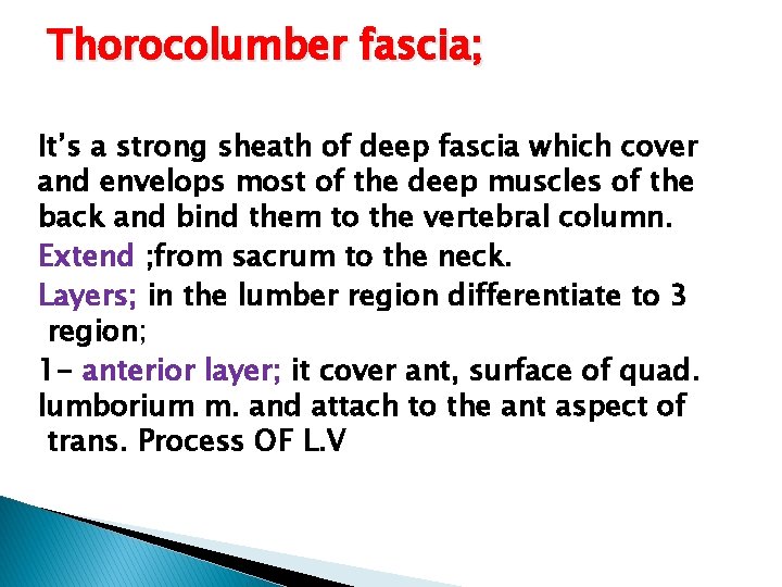 Thorocolumber fascia; It’s a strong sheath of deep fascia which cover and envelops most