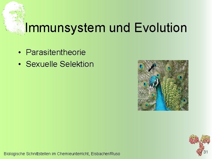 Immunsystem und Evolution • Parasitentheorie • Sexuelle Selektion Biologische Schnittstellen im Chemieunterricht, Eisbacher/Ruso 31