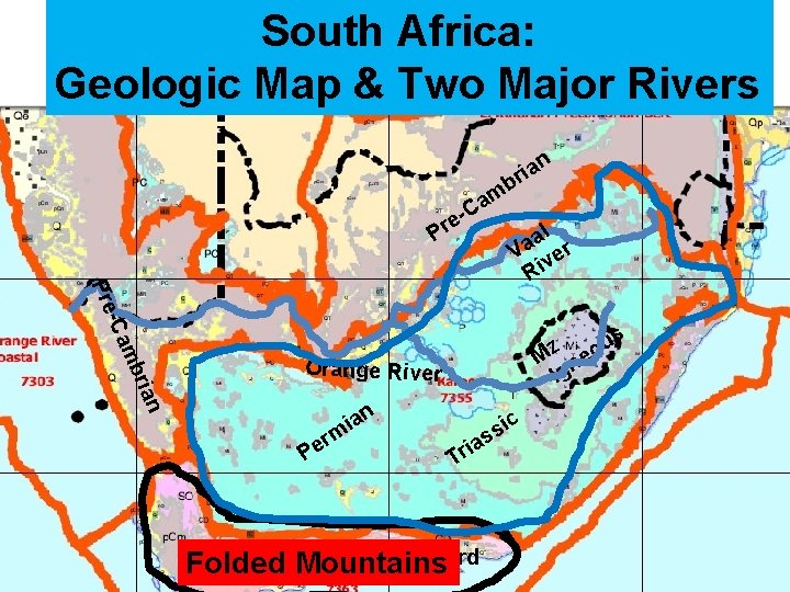 South Africa: Geologic Map & Two Major Rivers n a i r b m