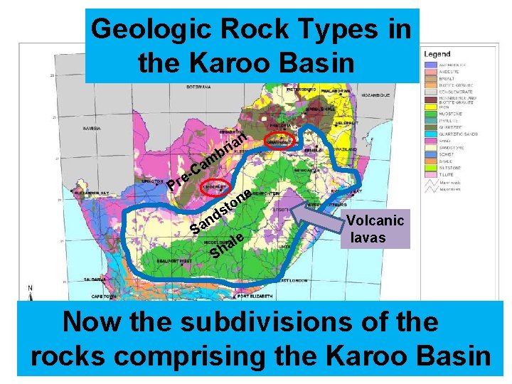 Geologic Rock Types in the Karoo Basin n a i br m a C
