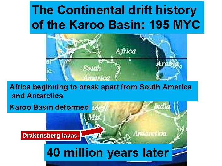 The Continental drift history of the Karoo Basin: 195 MYC Africa beginning to break