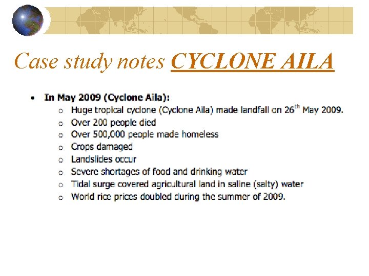 Case study notes CYCLONE AILA : 