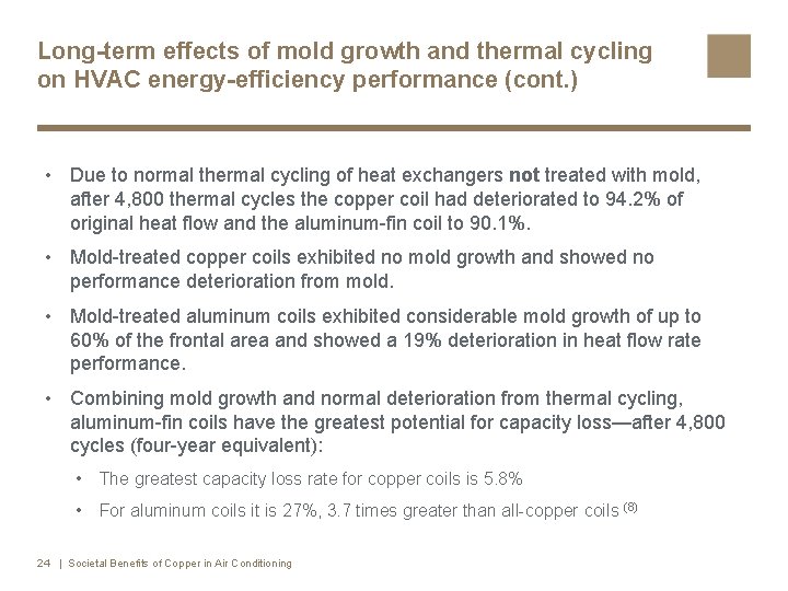 Long-term effects of mold growth and thermal cycling on HVAC energy-efficiency performance (cont. )